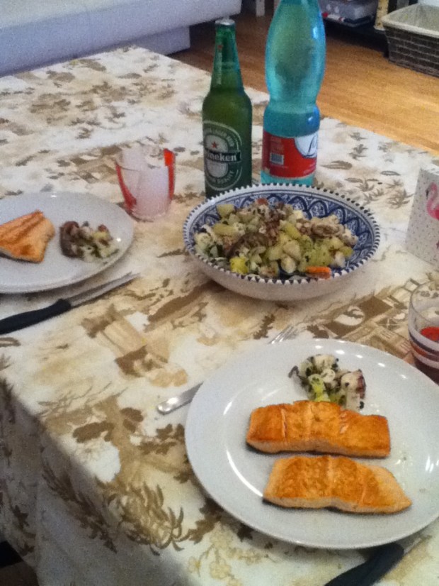 Baked salmon and octopus salad